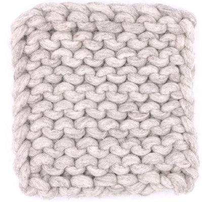 Chain Knitted Trivet LIGHT GREY 8x8 Wool - A - LIGHT GREY