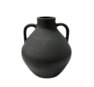 Terracotta Vase Natural Black H 13.6" & Dia 11.8" - Black