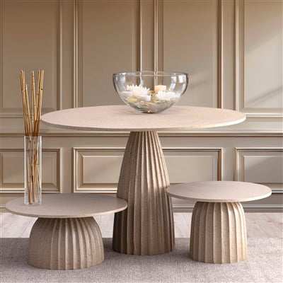 Beige Aluminum Coffee Table w/Chisel Texture Base Dia 27.5”-ST - Beige