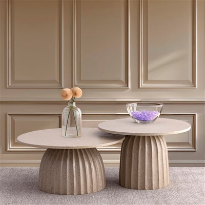 Beige Aluminum Coffee Table w/Chisel Texture Base Dia 23.5”-ST - Beige