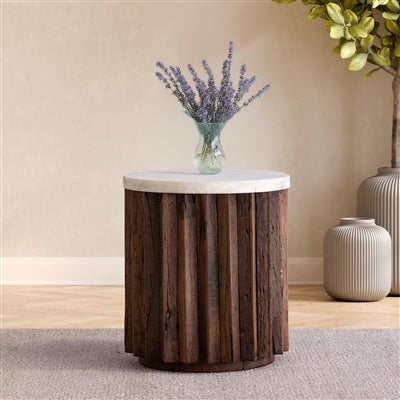 Natural Wood Side Table Dia 15” - Natural