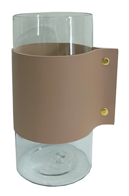Sm. Glass and Leather Wrapped Vase/Hurricane 4”Dia - A
