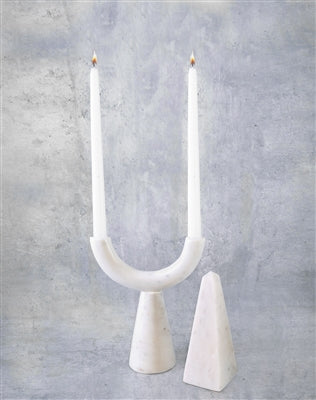White Marble Pillar Candle Holder - White