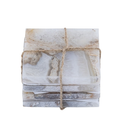 Set of 4 White Agate Coasters - White