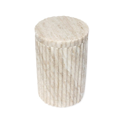 Lg. Beige Marble Canister w/ Grooving 6”H - Beige