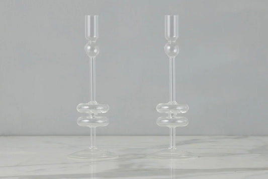 Clear Glass Candlestick Pair, Medium