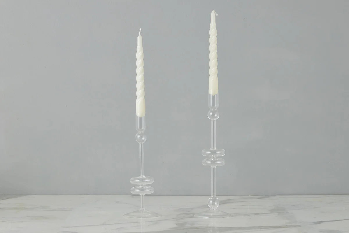 Clear Glass Candlestick Pair, Medium