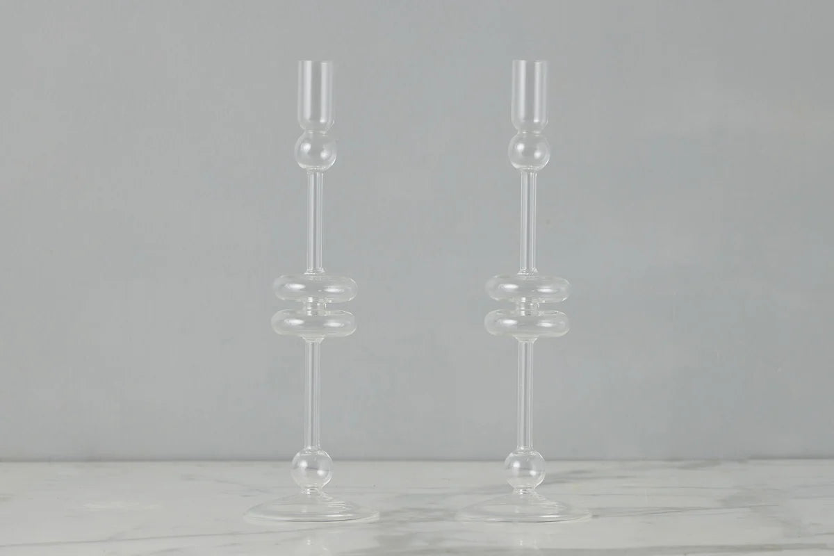 Clear Glass Candlestick Pair, Large