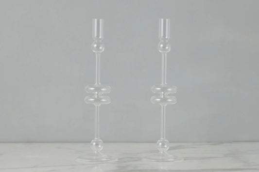 Clear Glass Candlestick Pair, Large