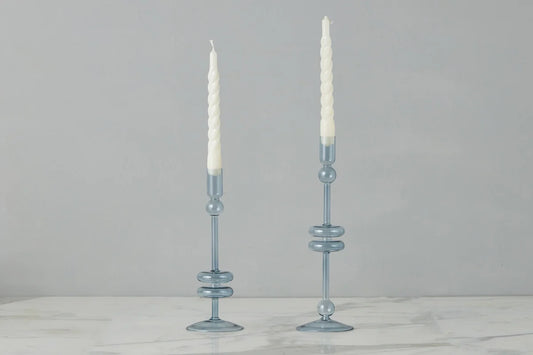 Denim Glass Candlestick Pair, Large