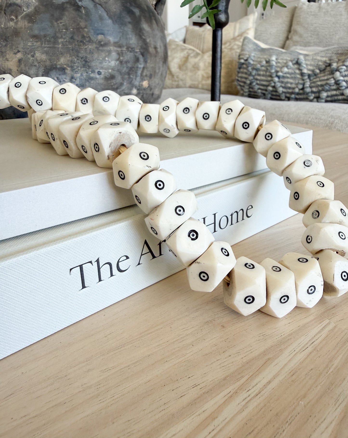 Bone Beads White & Black Dots