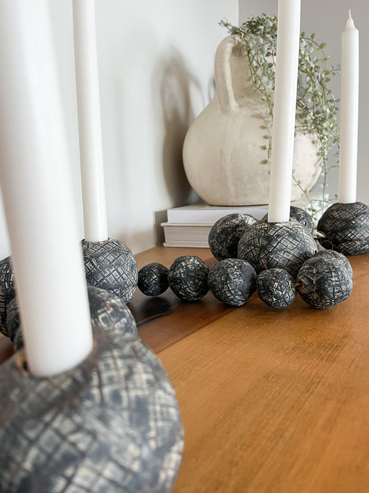 Black Tabletop Clay Beads Taper Holder