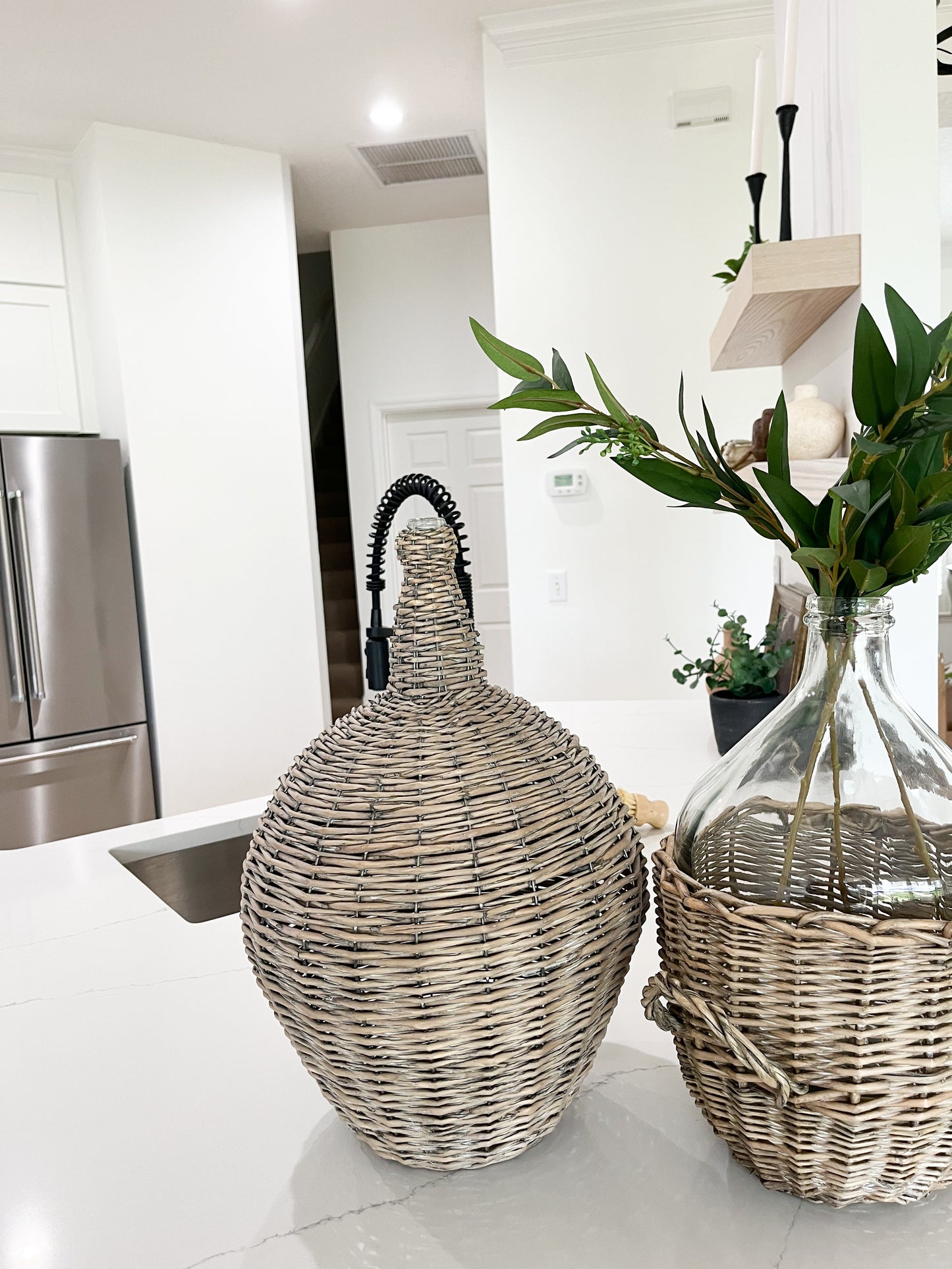 Wicker Vessel With Glass Neck