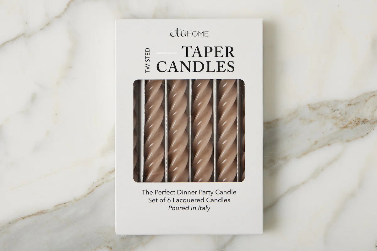 Taupe Twisted Taper Candles, Set of 6
