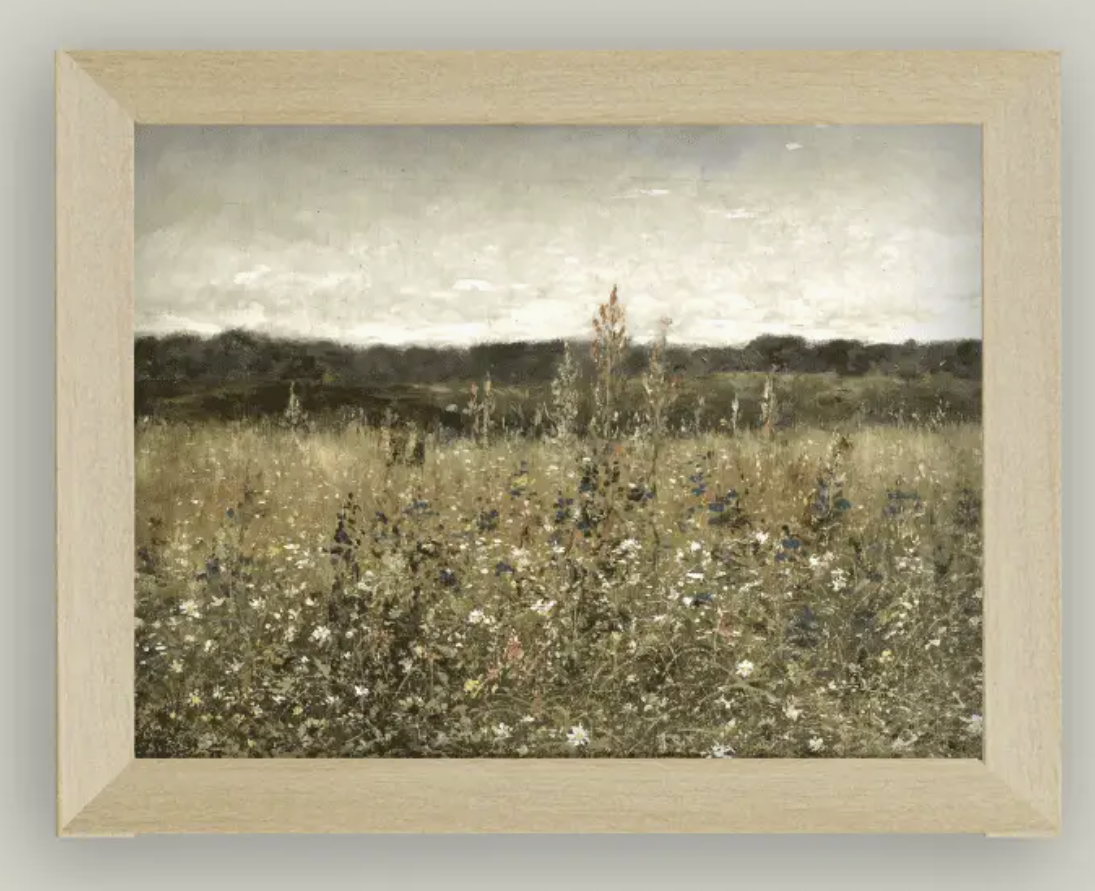 Wildflower Field Framed Antique Art 9x7
