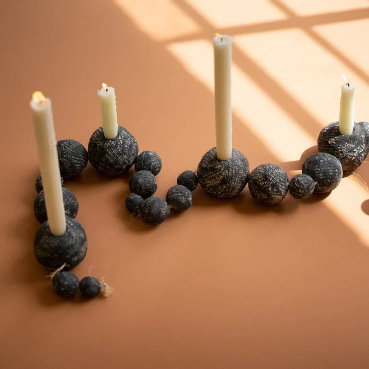 Black Tabletop Clay Beads Taper Holder