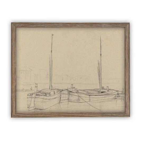Vintage Framed Canvas Boating Art #LAN-188