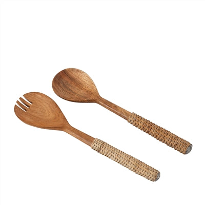 Set of 2 Wooden Salad Set - Brown
