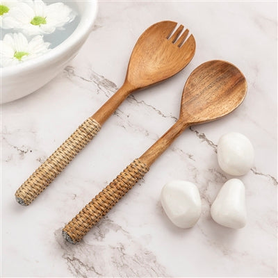 Set of 2 Wooden Salad Set - Brown