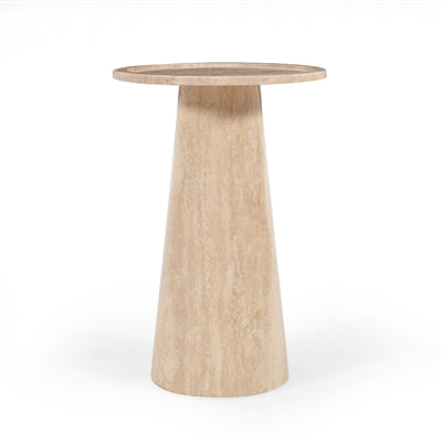 Beige Travertine Side Table with Mirror Polish - Beige