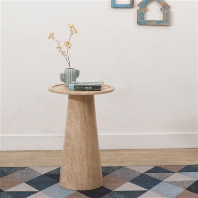 Beige Travertine Side Table with Mirror Polish - Beige