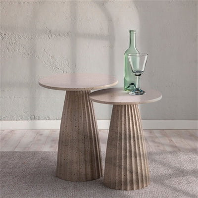 Beige Aluminum Side Table w/Chisel Texture Base Dia 15.8”- A - Beige