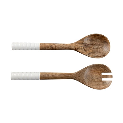 Mango Wood Salad Server Set Of 2 - Natural & White
