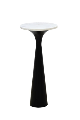 Round White Marble Top Table w/Black Base - White