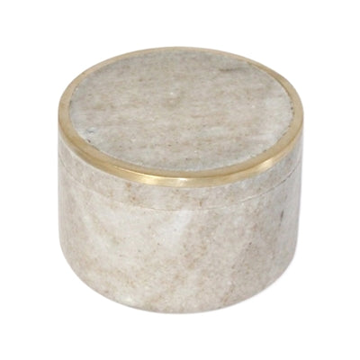 Sm. Beige Marble Canister w/ Brass Edge Lid 3”Dia- ST - Beige/Gold