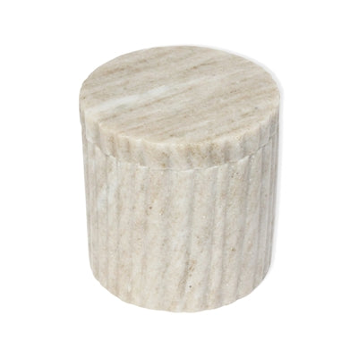 Med. Beige Marble Canister w/ Grooving 4”H - Beige