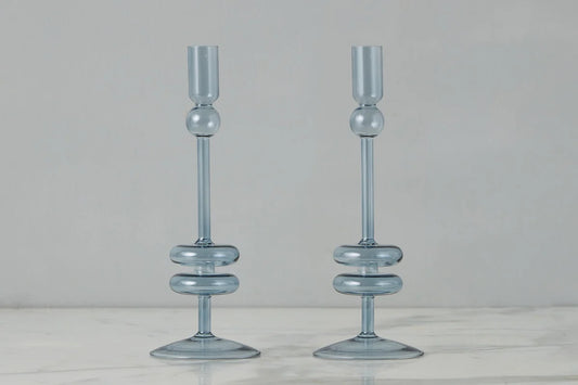 Denim Glass Candlestick Pair, Medium