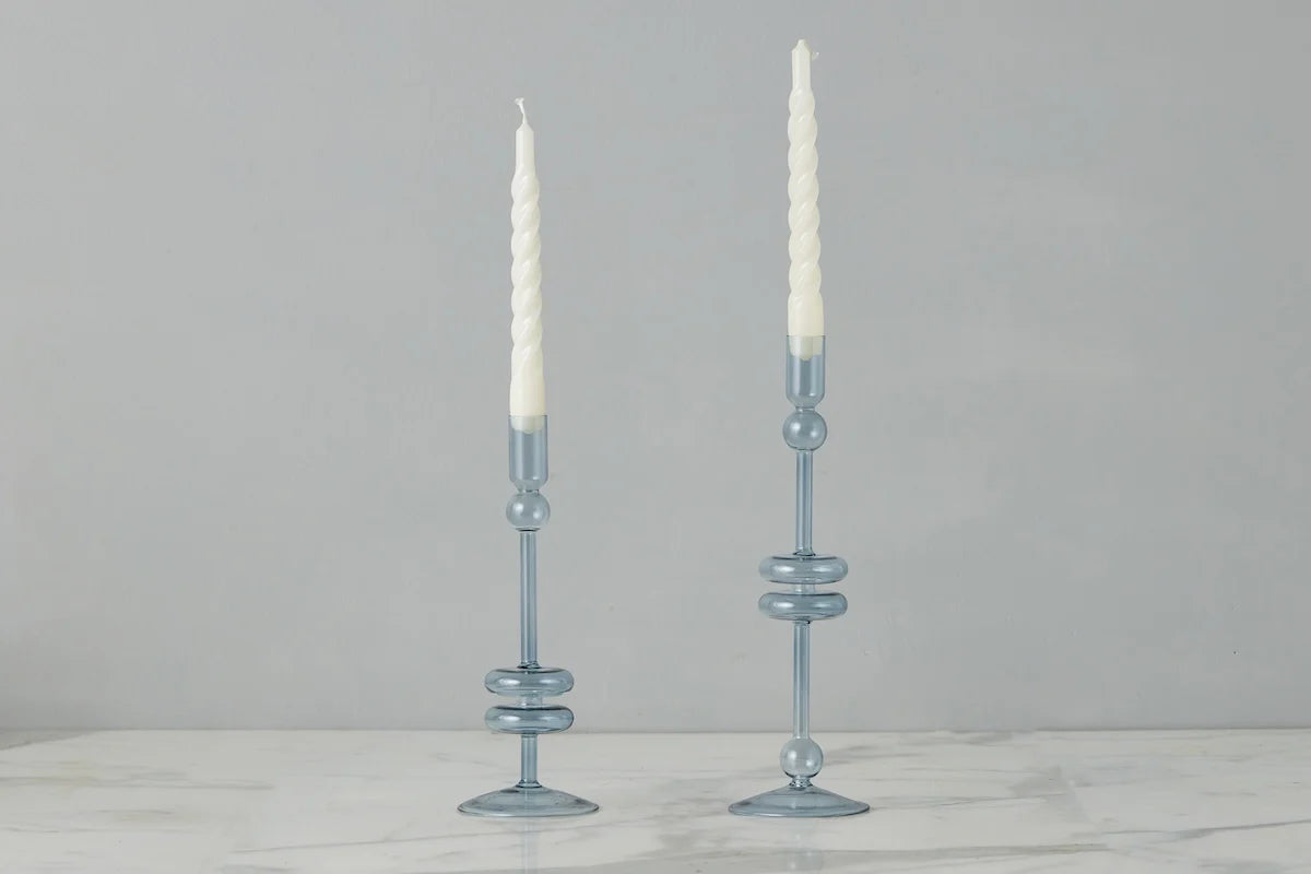 Denim Glass Candlestick Pair, Medium
