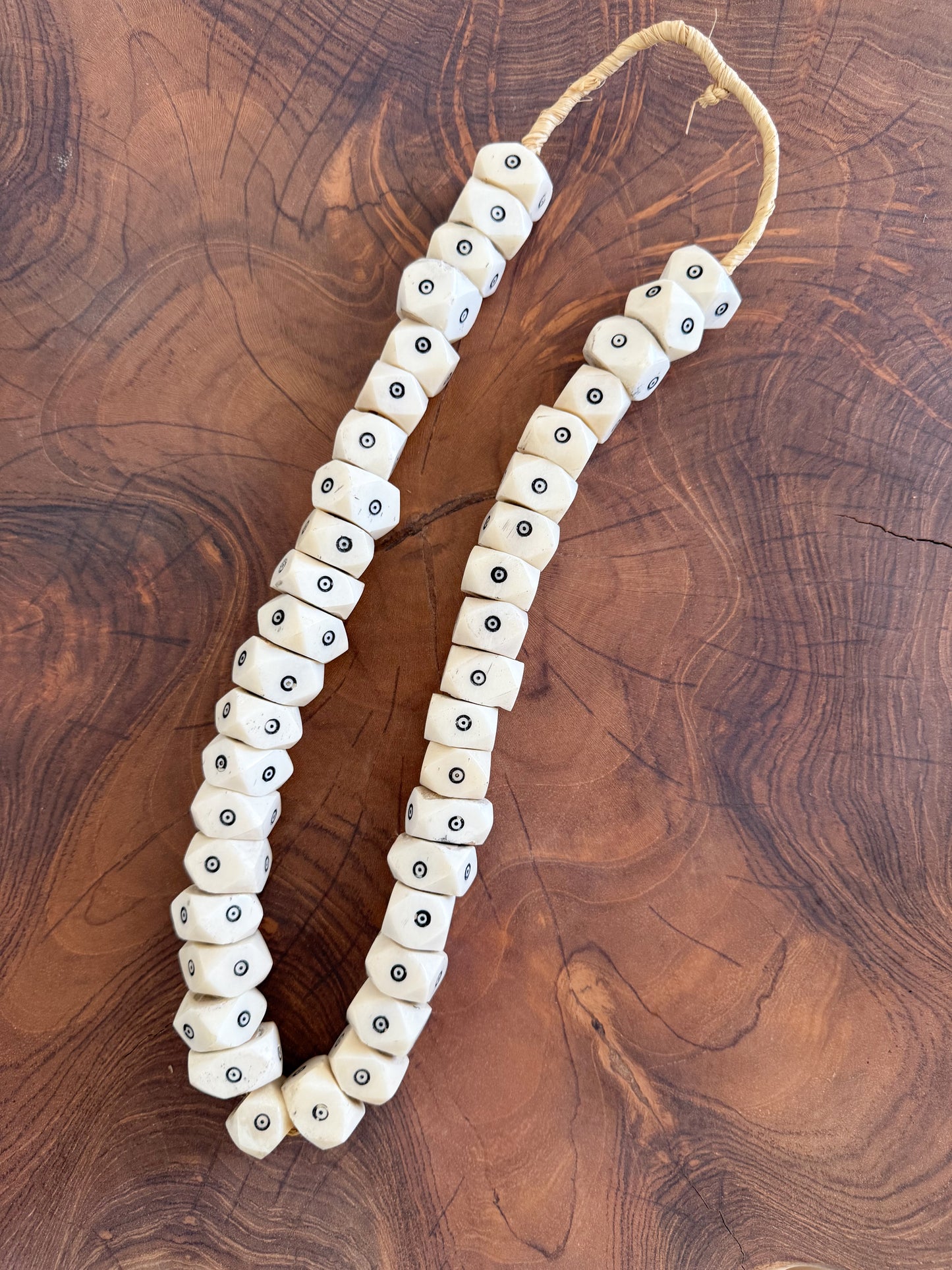 Bone Beads White & Black Dots