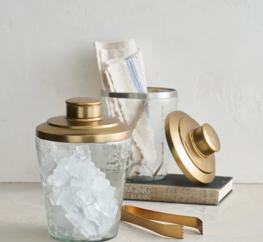 Pebbled Ice Bucket & Tongs Set