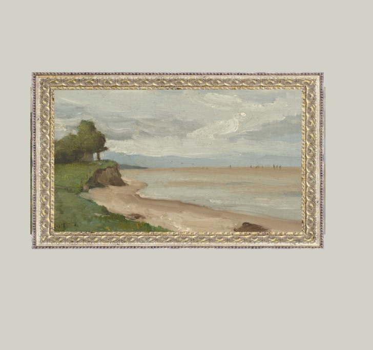 Beach Near Etretat Framed Antique Art 20X11