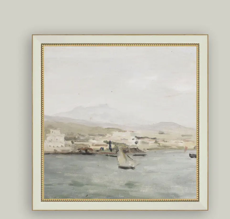 Sailboat Landscape Framed Antique Art 16X16
