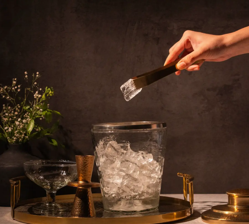 Pebbled Ice Bucket & Tongs Set