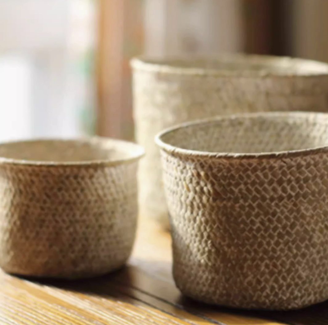 Natural Woven Round Storage Basket - Medium