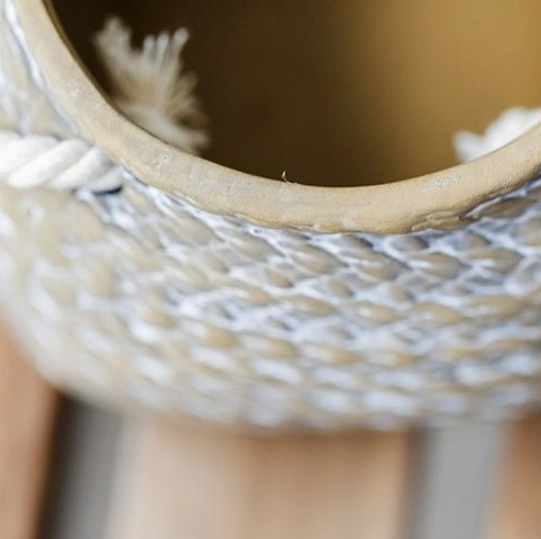 Tiny Ceramic Planter Hemp Bag Design with Rope Handles - Large