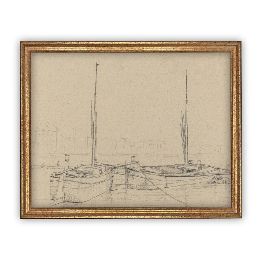 Vintage Framed Canvas Boating Art #LAN-188