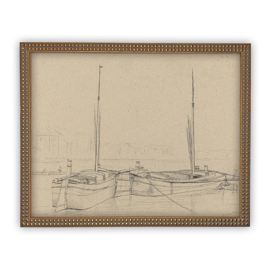 Vintage Framed Canvas Boating Art #LAN-188