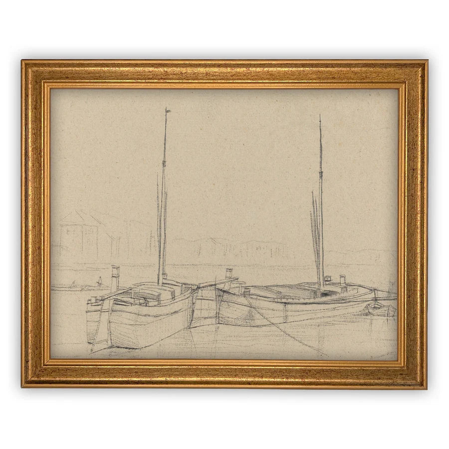 Vintage Framed Canvas Boating Art #LAN-188