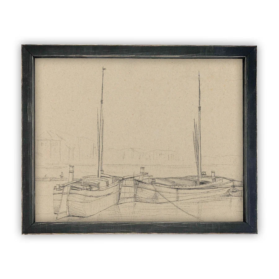 Vintage Framed Canvas Boating Art #LAN-188