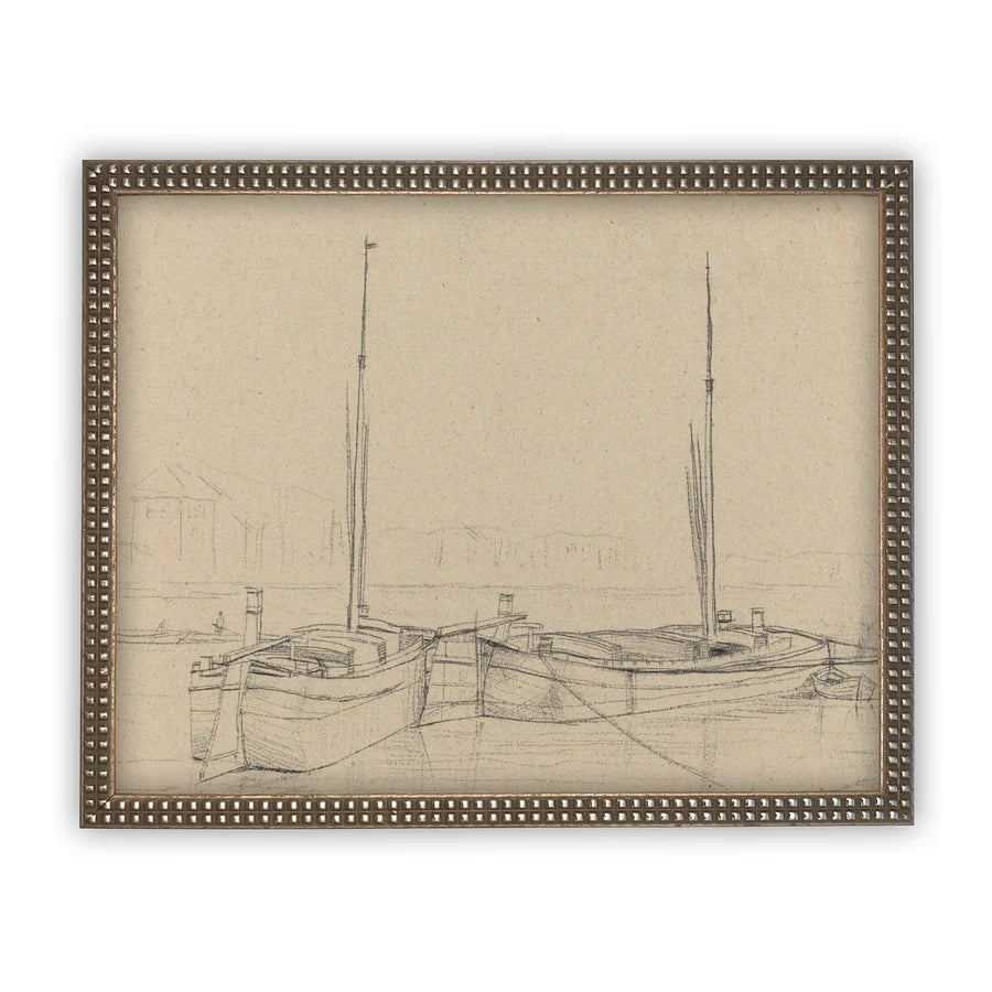 Vintage Framed Canvas Boating Art #LAN-188